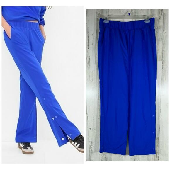 Gap GapFit Fleece Lined Track Pants Royal Blue Large (32x30) High Rise Calf Snap - Picture 1 of 10